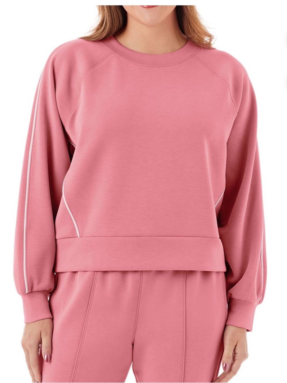 Women's Sandwash Front Seam Piping Crewneck Sweatshirt Pink 2XL